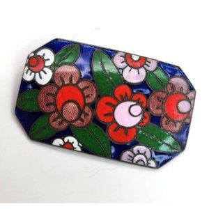 Cloisonné Floral Pin Art Deco Hexagonal Scarf Lapel Hat JS8124